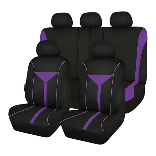 Osilly Car Seat Cover Full Set, Soft Breathable Sporty Vehicle Interior Seat Protector, Comfortable Automotive Front and Rear Split Bench Cover, Universal Fit (Purple/Black) - color: Purple/Black