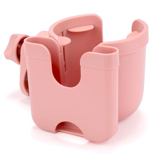 Accmor Stroller Cup Holder with Phone Holder, Bike Cup Holder, Universal Cup Holder for Uppababy Nuna Doona Strollers, 2-in-1 Cup Holder for Walker, Wheelchair, Scooter - color: Baby Pink