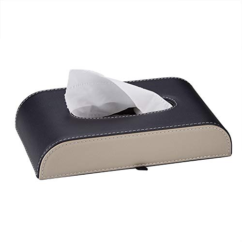 AuMoHall Black with Beige Tissue Box Cover PU Leather Rectangular Tissue Holder for Home Car Office Decor (NO Paper Towel) - color: Black With Beige
