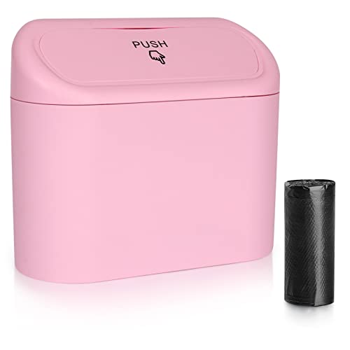 Accmor Car Trash Can with Lid, Vehicle Trash Bin Car Dustbin Garbage Organizer Holder with One Roll Trash Bag, Portable Hanging Mini Leakproof Cars Storage Bag Container for Auto, SUV, Office (Pink)