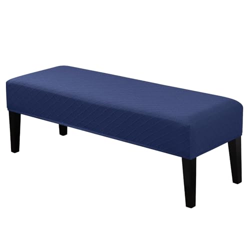 Lebaley Stretch Jacquard Bench Cover Removable Washable Slipcover for 42-54 Inch Rectangular Ottomans and Benches, Elastic Fit for Dining Room, Living Room, Kitchen Furniture Protection (Navy)