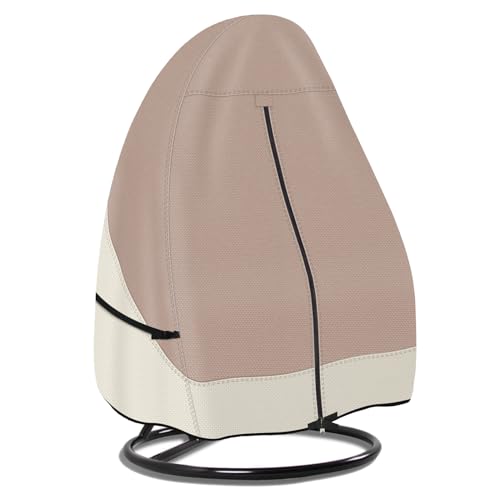Porch Shield Patio Hanging Egg Chair Cover - 600D Waterproof Outdoor Single Seat Wicker Swing Egg Chair with Stand Protector, Light Tan & Khaki - color: Light Tan & Khaki, size: Single Seat - 50"W x 70"H