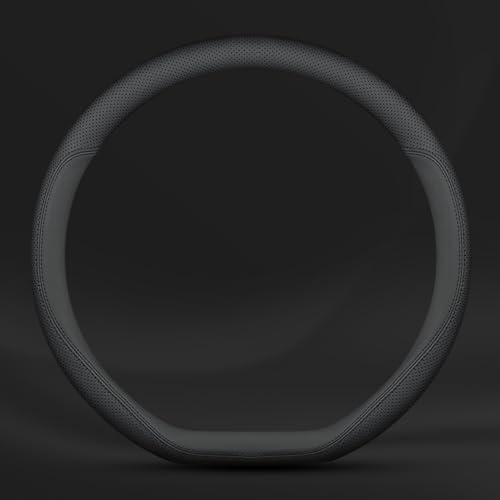 Latest Nappa Leather car Steering Wheel Cover, Stylish Non-Slip Leather car Interior 15 inches Universal (D-Shape,Black) - color: D-Shape,Black