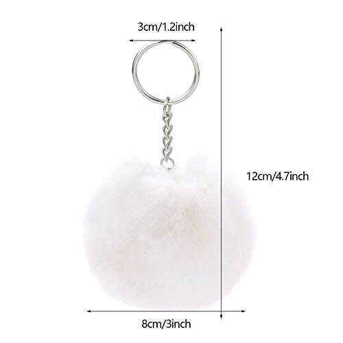 Cute Faux Rabbit Fur Ball Pom Pom Keychain Car Key Ring Handbag Tote Bag Pendant Purse Charm - color: White