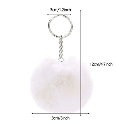Cute Faux Rabbit Fur Ball Pom Pom Keychain Car Key Ring Handbag Tote Bag Pendant Purse Charm - color: White