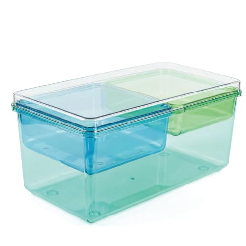 MOSSRIVER 3 Pack Clear Drawer Organizer Set, Plastic Desk Organizer Bin with Lid & Trays, Colorful Storage Box with Removable Trays for Cosmetics, Jewelry, Bedroom, Bathroom, Office, Combo 04 - color: Color 04