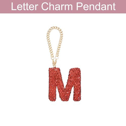 MECCANIXITY Bling Car Letter Charm, Initial M Letter Interior Car Rear View Mirror Decoration Hanging Crystal Ornaments for Women Bags Water Cup DIY Craft, Red - style: Letter M