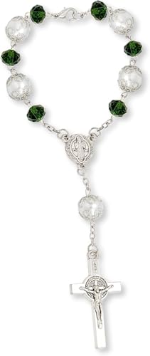 One Decade Car Rosary, St. Benedict Medal Interior Rear View Mirror Charm Auto Rosary, Catholic Rosary Hanging Pendant, Interior Men Women Car Accessories (Green) - color: Green