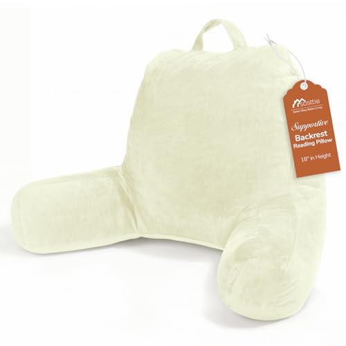 Sasttie Reading Pillow, Velvet Back Pillow for Bed Sitting Up, Adult Back-Rest Support Cushion with Arms for Sit Up on Couch, Sofa, and Floor, Dorm Essentials, Reading Accessories, Cream - color: Cream, size: Standard (18-Inch)