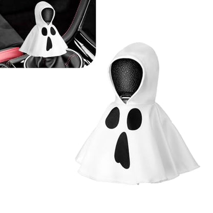 Halloween Ghost Gear Shift Cover, Funny Hoodie Shaped Knob Cover, Cute Mini Car Interior Decor, Ideal for Halloween Car Accessories & Gifts (White)