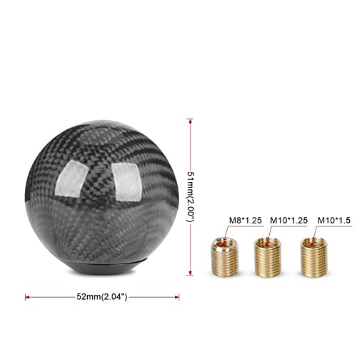 Carbon Fiber Shift Knob Gear,Universal Carbon Fiber Style Round Ball Shift Knob with 3 Adapter,Fit for Manual Car (Black) - color: Carbon Fiber(Black)