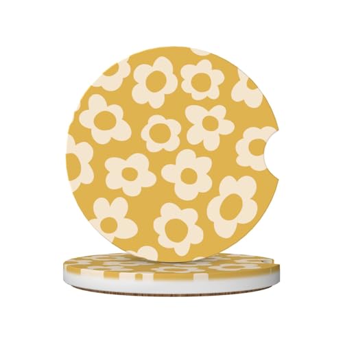 2-Pack Absorbent Car Coasters Vintage Groovy Flowers - Ceramic & Non-Scratch Cork Base Cup Holder Coasters Universal 2.56" - color: Vintage Groovy Flowers2