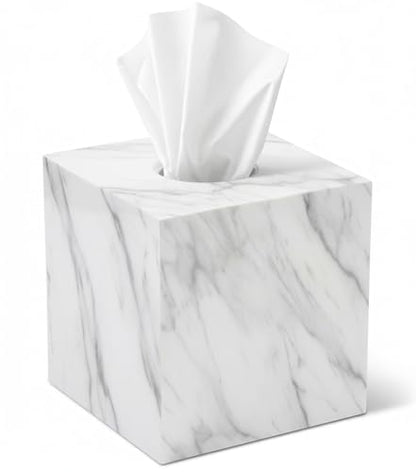 Tissue Box Cover Holder Square Marble Tissue Box Holder Bathroom Vanity Nightstand Bedroom Livingroom Decorative Decor Toilet Organizer Tissues (Marble, Square) - size: Square