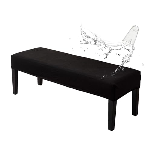 Genina Stretch Dining Bench Covers, Waterproof Stretch Jacquard Bench Seat Protector Cover, Rectangular Bench Cover for bedrooms, Living Rooms, Kitchens, Removable, Washable - color: Black, size: Argyle