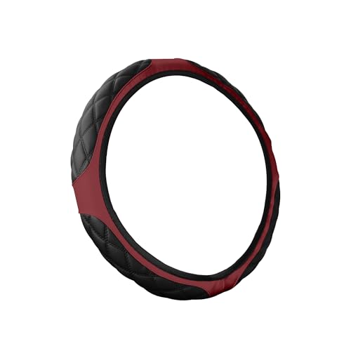 15 Inch Car Leather Steering Wheel Cover, Automotive Accessories Elastic Breathable Anti-Slip Soft Wheel Protector Fits Men and Women, Suitable for SUVs, Trucks, Vehicles and RVs (Wine red) - color: Wine red