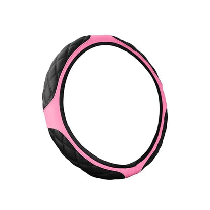 15 Inch Car Leather Steering Wheel Cover, Automotive Accessories Elastic Breathable Anti-Slip Soft Wheel Protector Fits Men and Women, Suitable for SUVs, Trucks, Vehicles and RVs (Pink) - color: Pink
