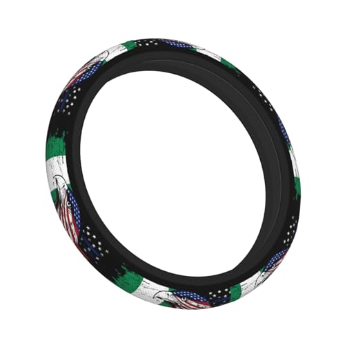 Nigeria Nigerien Flag America Eagle Breathable Neoprene Steering Wheel Cover - Anti-Slip Floral Design Universal Fit for Cars/Trucks/Suvs (14.5"-15" Inch) - color: Nigeria Nigerien Flag America Eagle