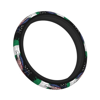 Nigeria Nigerien Flag America Eagle Breathable Neoprene Steering Wheel Cover - Anti-Slip Floral Design Universal Fit for Cars/Trucks/Suvs (14.5"-15" Inch) - color: Nigeria Nigerien Flag America Eagle