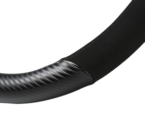 Carbon Fiber + Leather Steering Wheel Cover with Sporty Red Top Stripe, Non-Slip and Sweat Absorbent Universal fit All 14 ½ to 15 inches SW for Most Car SUV Pickup - color: carbon pattern+black leather+ red circle