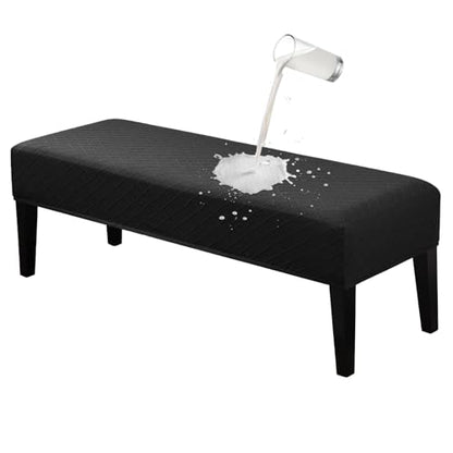 Lebaley Waterproof Stretch Bench Cover – Quilted Pattern, Elastic Rectangular Bench Seat Cover, Washable Bench Slipcover for Dining Room, Entryway & Kitchen (Black) - color: Black, size: Regular - Waterproof
