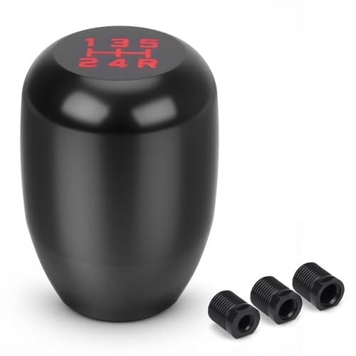 5 Type-R Style 5 Speed Car Gear Manual Shift Shifter Knob, Aluminum Alloy Shift Lever Knob with 3 Adapters Compatible with 5 Speed Manual Universal Gear Stick Shifter Knob for Car Truck SUV (Black) - color: Type-R Style(Black)