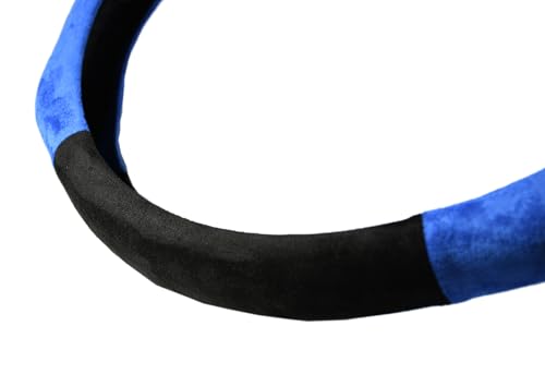 Quick Install Sporty Suede Steering Wheel Cover with Blue Grips Universal fit Any 14.5 to 15 inches Car Sedan Coupe SUV Pickup - color: Black+ Blue Sides, size: Suede