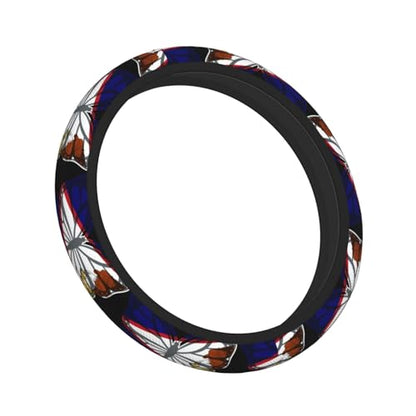 Butterfly American Samoan Flag Breathable Neoprene Steering Wheel Cover - Anti-Slip Floral Design Universal Fit for Cars/Trucks/Suvs (14.5"-15" Inch) - color: Butterfly American Samoan Flag
