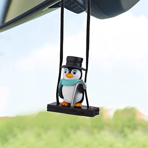 Wonuu Cute Swing Penguin Car Pendant Hanging Ornament Rearview Mirror Charms Decoration - color: Swing_gentleman Penguin