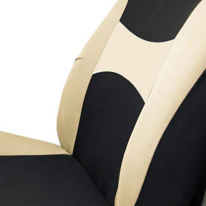 TLH Light and Breezy Flat Cloth Automotive Car Seat Covers Front Set Only, Airbag Compatible, Beige Color Universal Fit Car Seat Protector for Cars, Auto, Trucks, SUV - color: BeigeBlack