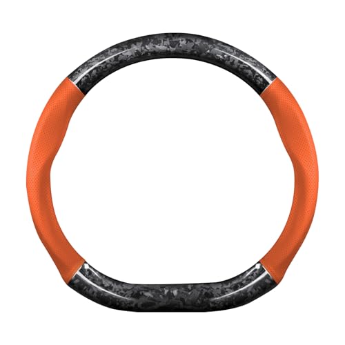 Ergocar Car Steering Wheel Sleeve,D-Type Forging Carbon Fiber and Leather Steering Wheel Sleeve,37-38cm/14.5-15inch,Non-Slip,Soft,Breathable,Modern Sports Style - color: orange D -shaped