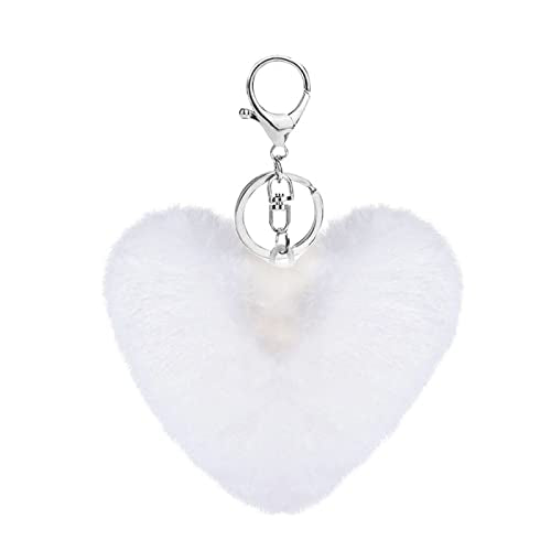 Cute Faux Rabbit Fur Ball Pom Pom Keychain Car Key Ring Handbag Tote Bag Pendant Purse Charm - color: Heart-white