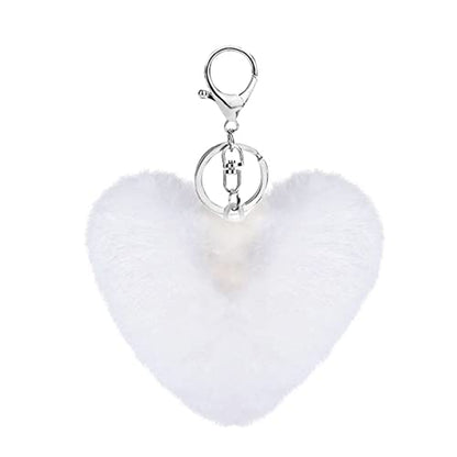 Cute Faux Rabbit Fur Ball Pom Pom Keychain Car Key Ring Handbag Tote Bag Pendant Purse Charm - color: Heart-white