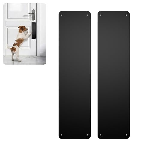 2PCS Door Scratch Protector & Kick Plate for Bottom of Door - 4x16 Inch Stainless Steel, Dog Scratch Door Protector & Cat Scratch Protection, Tool-Free Peel and Stick for Interior/Exterior Doors Black - color: Black