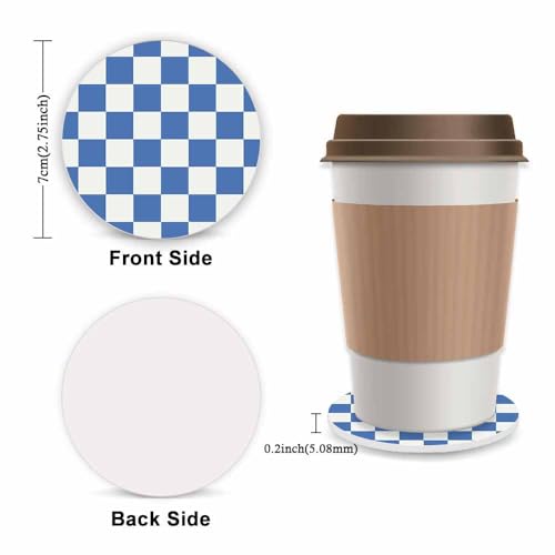Blue Checkered Steering Wheel Cover for Women, Universal Auto Steering Wheel 14-15 Inch Car Interior Accessories with 2PCS Car Coasters, Suitable for Men and Women - color: blue