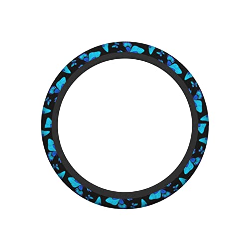 Blue Butterfly Steering Wheel Cover 15 Inches for Women Men, Neoprene Anti-Slip Cute Car Steering Wheel Grip Wrap Car Accessories Protective Case Cover for Vehicle Truck SUV - color: Blue Butterfly