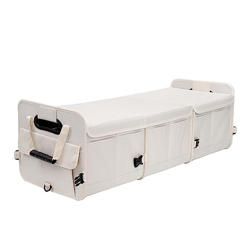 AOKJOY Car Trunk Organizer with Lid Storage Collapsible Multi Compartment Adjustable Straps for SUV, Truck, Sedan(Beige) XL - color: Beige