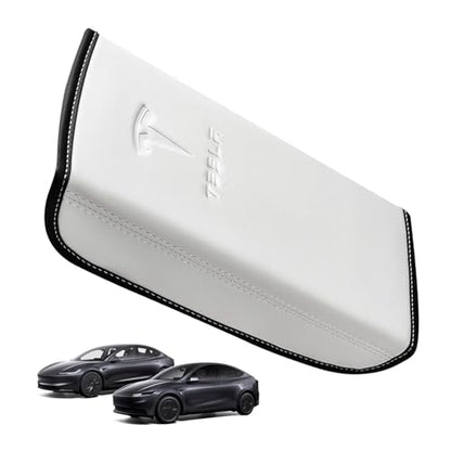 Center Console Armrest Cover for Tesla Model 3 2017-2023 & Model Y 2020-2025 with Embossed Logo& Key Card Holder | Scratch Resistant Interior Easy Install Accessories, White - color: white