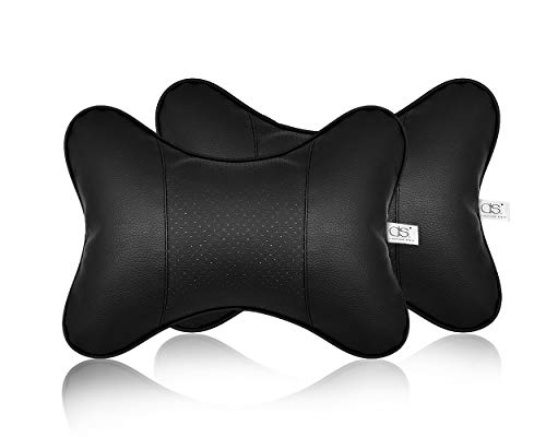 Car Neck Pillow 2 Pieces PU Leather Travel Pillow for Head Rest Neck Support for Car Seat - Black