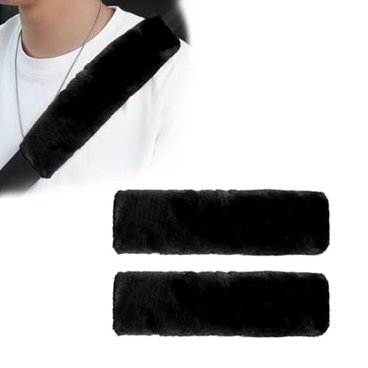 2 PCS Seat Belt Shoulder Pads, Soft Fluffy Plush Seat Belt Shoulder Strap Covers, Comfy Warm Seat Belt Strap Cover Shoulder Cushion for Adult Children, Car Accessories (Black) - color: Black