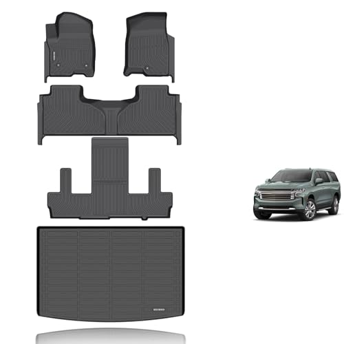 KELCSEECS® Floor Mats & Cargo Liner Custom for 2021-2026 Chevrolet Suburban/GMC Yukon XL 7 Seats with 2nd Bucket Seats All Weather Protection TPE Liners Full Set Chevy Suburban Accessories Black - style: 13) For 2021-2026 Suburban 7 Seat Full Set