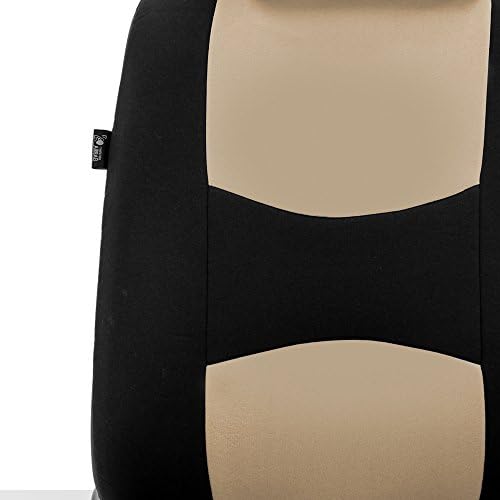 FH Group Car Seat Covers All-Purpose Built-in Seatbelt Front Set - Universal Fit for Cars, Trucks & SUVs (Beige/Black) FB351102 - color: Beige - Low Back (Flat Cloth), style: Front Set