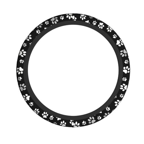 Paw Print Steering Wheel Cover - Black and White Dog Paw Steering Wheel Car Accessories Universal 15 Inch Cute Steering Wheel Cover Girls Women Men Anti Slip Breathable Wheel Cover Protector - color: Paw Print