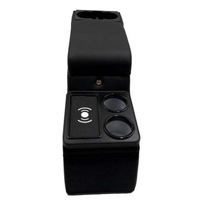 Truck Center Console Truck Seat/Bench Organizer with Wireless Charging and Holder Cups for Jeep CJ5 1976-1983,Jeep CJ7 1976-1986,Jeep Wrangler(YJ) 1987-1995 (Black) - color: Black