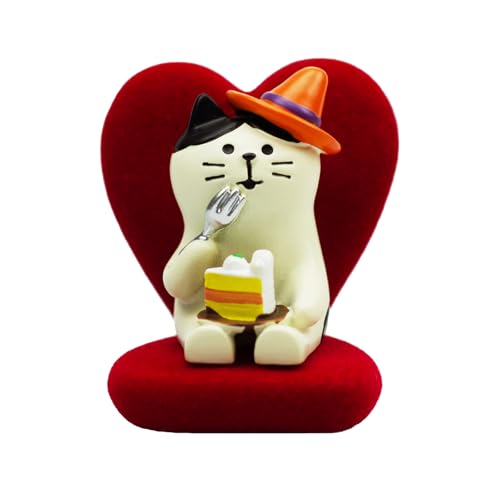 RAQWI Cute Kitten Figurine Eating Cake on Heart-Shaped Sofa, Mini Resin Cat Statue for Office Desk & Home Decoration, Adorable Easter Spring Gift for Cat Lovers, Women, Friends - color: Cat Cake-heart