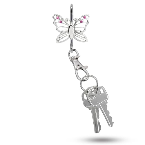 Women’s Bag Charm Key Finder, Car Keychain Hook, Cute Purse Organizer & Tote Bag Accessories, Gifts for Mom - Original - color: Silver Butterfly