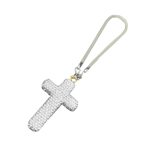 Cross for Car Mirror Hanging, Bling Crystal Cross Car Pendant, Rhinestone Rear View Mirror Hanging Ornament, Religious Charm Auto Interior Accessory, Universal Vehicle Decoration (Silver) - color: Silver
