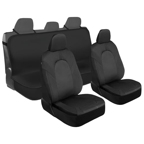 Motor Trend Front & Rear Car Seat Covers Full Set - Gray Cloth Bucket Seat Covers for Front Seats + Waterproof Rear Split Bench Cover – Universal Fit for Car Truck SUV Van Interior Protection - color: Black & Gray-Full Set