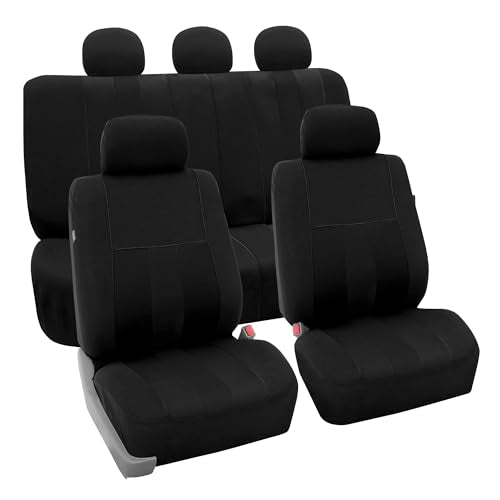 FH Group Car Seat Cover Full Set Striking Striped Car Seat Covers with Front Seat Covers and Rear Split Bench, Universal Fit Interior Accessories for Cars, Trucks, and SUVs – Black - color: Black, size: Full Set
