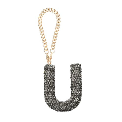 MECCANIXITY Bling Car Letter Charm, Initial U Letter Interior Car Rear View Mirror Decoration Hanging Crystal Ornaments for Women Bags Water Cup DIY Craft, Gray - style: U Letter