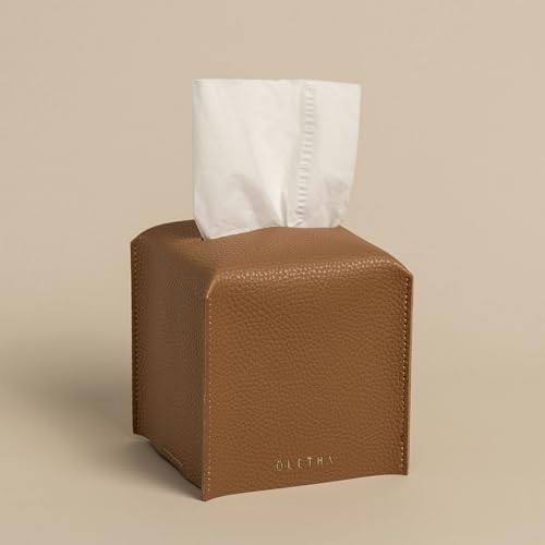 OLETHA Square Tissue Box Cover - Aesthetic Desk Decor for Room, Home & Office - Tissues Cube Boxes Holder - Pale Brown - color: Pale Brown